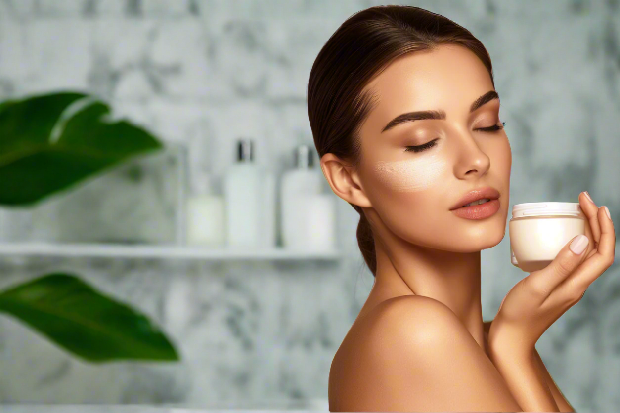 Woman holding new skincare product